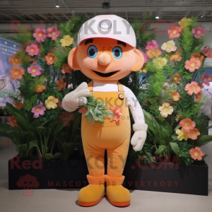 Peach Bouquet Of Flowers mascot costume character dressed with a Dungarees and Caps