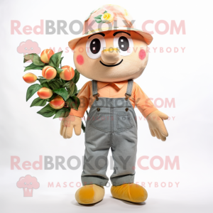 Peach Bouquet Of Flowers mascot costume character dressed with a Dungarees and Caps