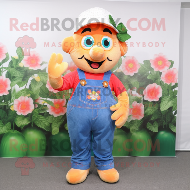 Peach Bouquet Of Flowers mascot costume character dressed with a Dungarees and Caps Peach Bouquet Of Flowers mascot costume character dressed with a Dungarees and Caps