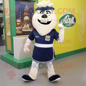 Navy Falafel mascot costume character dressed with a Running Shorts and Lapel pins