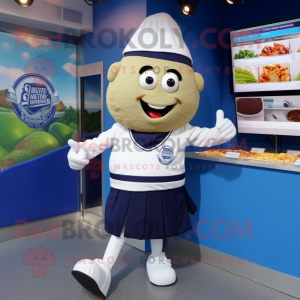Navy Falafel mascot costume character dressed with a Running Shorts and Lapel pins