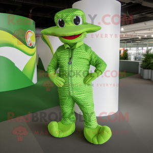 Lime Green Python mascot costume character dressed with a Rash Guard and Hats