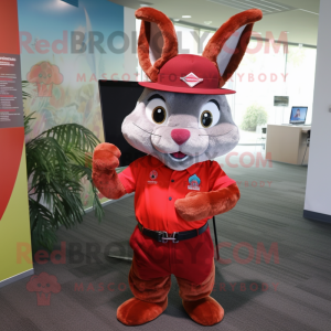 Red Wild Rabbit mascot costume character dressed with a Dress Pants and Hats
