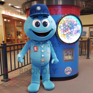 Blue Gumball Machine mascot costume character dressed with a Boyfriend Jeans and Necklaces