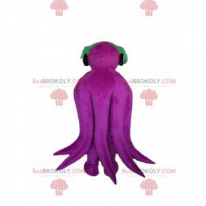 Sonriente mascota pulpo morado con auriculares - Redbrokoly.com