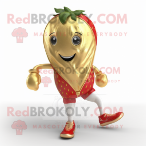 Gold Strawberry mascot costume character dressed with a Leggings and Scarves