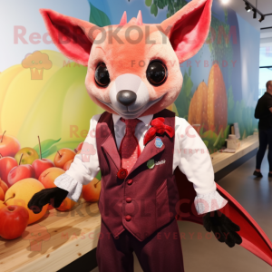Red Fruit Bat mascot costume character dressed with a Waistcoat and Cummerbunds