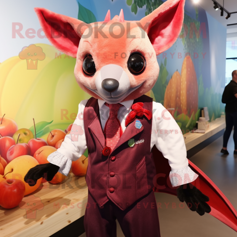 Red Fruit Bat mascot costume character dressed with a Waistcoat and Cummerbunds Red Fruit Bat mascot costume character dressed with a Waistcoat and Cummerbunds