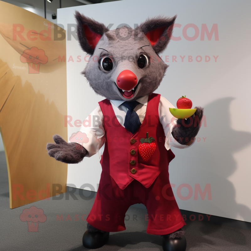 Red Fruit Bat mascot costume character dressed with a Waistcoat and Cummerbunds