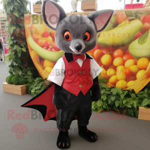 Red Fruit Bat mascot costume character dressed with a Waistcoat and Cummerbunds