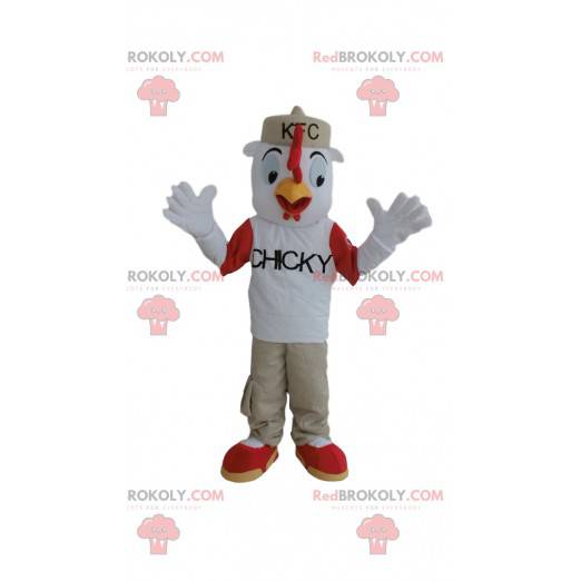 Mascote de frango KFC, fantasia de frango vestida -