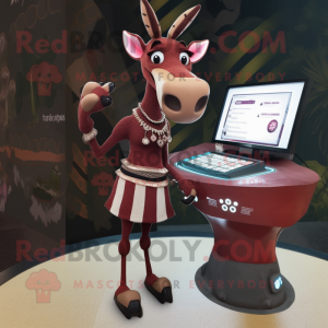 Maroon Okapi maskot kostume...