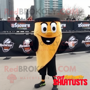 Black Grilled Cheese Sandwich mascot costume character dressed with a Running Shorts and Scarf clips