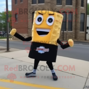 Black Grilled Cheese Sandwich mascot costume character dressed with a Running Shorts and Scarf clips