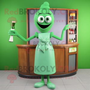 Green Television mascot costume character dressed with a Cocktail Dress and Ties