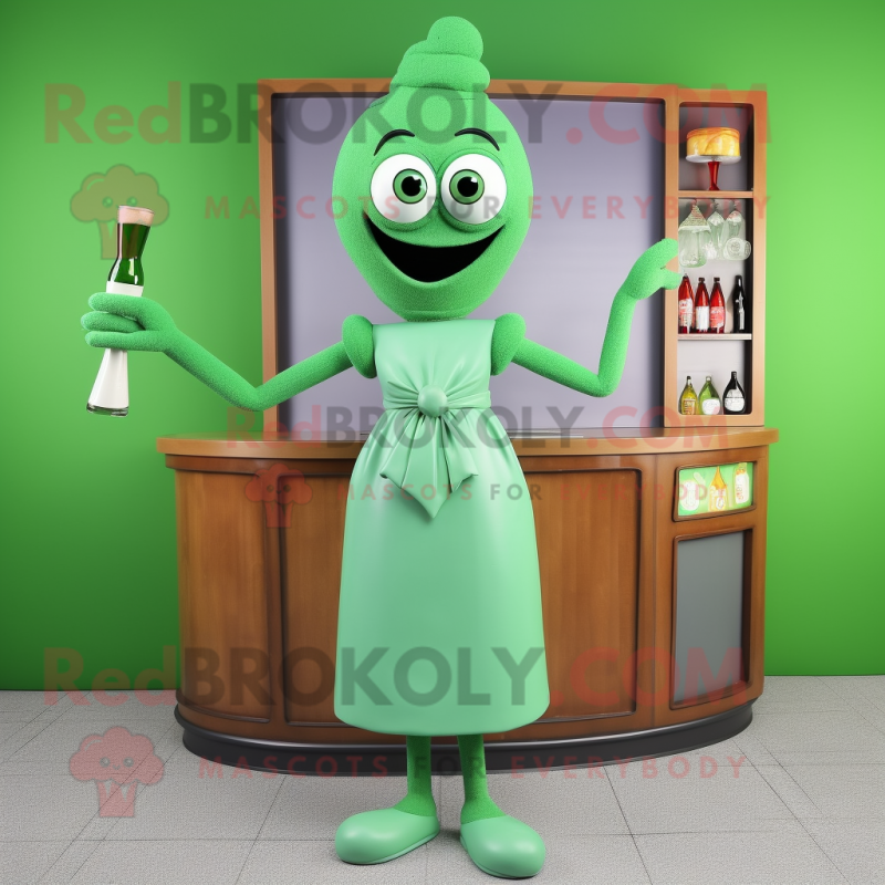 Green Television mascot costume character dressed with a Cocktail Dress and Ties Green Television mascot costume character dressed with a Cocktail Dress and Ties