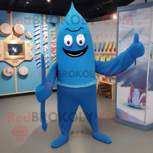 Blue Knife Thrower mascot costume character dressed with a Swimwear and Shawl pins