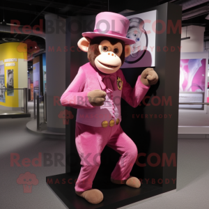 Pink Monkey mascot costume character dressed with a Dress Pants and Hat pins