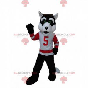 Mascotte de loup en tenue de sport, costume de loup sportif -