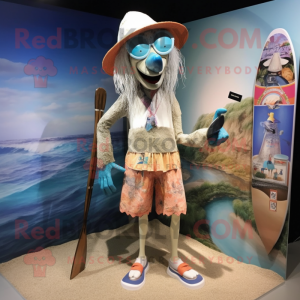 nan Stilt Walker mascot costume character dressed with a Board Shorts and Earrings