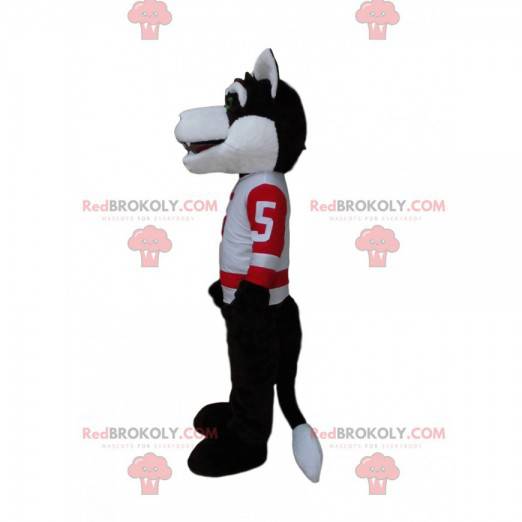 Mascotte de loup en tenue de sport, costume de loup sportif -