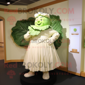 Cream Cabbage mascot costume character dressed with a A-Line Dress and Cufflinks