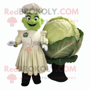 Cream Cabbage mascot costume character dressed with a A-Line Dress and Cufflinks