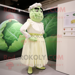 Cream Cabbage mascot costume character dressed with a A-Line Dress and Cufflinks