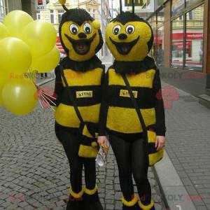 2 mascottes d'abeilles jaunes et noires