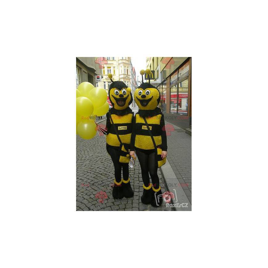 2 gelbe und schwarze Bienenmaskottchen - Redbrokoly.com