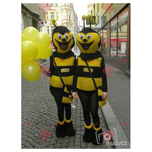 2 gelbe und schwarze Bienenmaskottchen - Redbrokoly.com