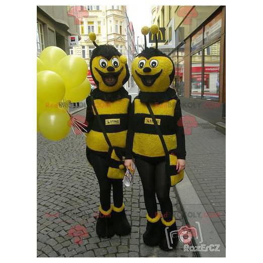 2 yellow and black bee mascots - Redbrokoly.com