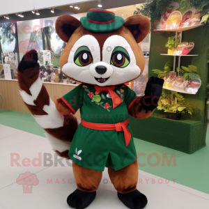 Forest Green Red Panda mascot costume character dressed with a A-Line Dress and Headbands