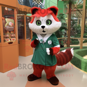 Forest Green Red Panda mascot costume character dressed with a A-Line Dress and Headbands