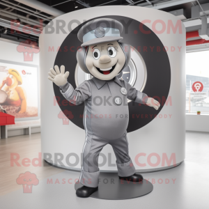 Gray Plate Spinner mascot costume character dressed with a Playsuit and Berets