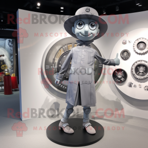 Gray Plate Spinner mascot costume character dressed with a Playsuit and Berets