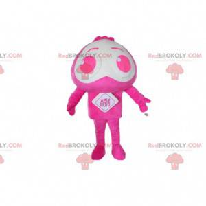 Mascote personagem rosa e branco, fantasia alienígena -
