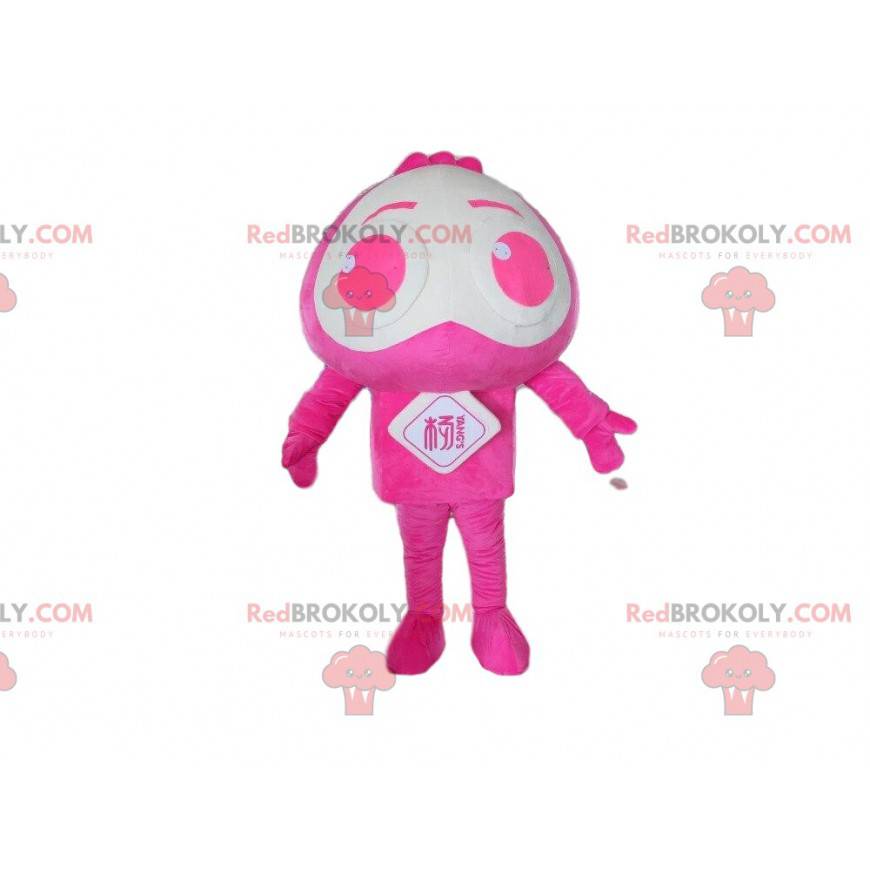Mascotte personaggio rosa e bianco, costume alieno -