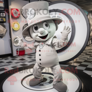 Gray Plate Spinner mascot costume character dressed with a Playsuit and Berets