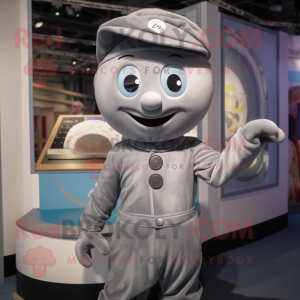 Gray Plate Spinner mascot costume character dressed with a Playsuit and Berets