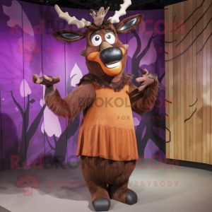 Rust Reindeer mascot costume character dressed with a Maxi Dress and Cummerbunds