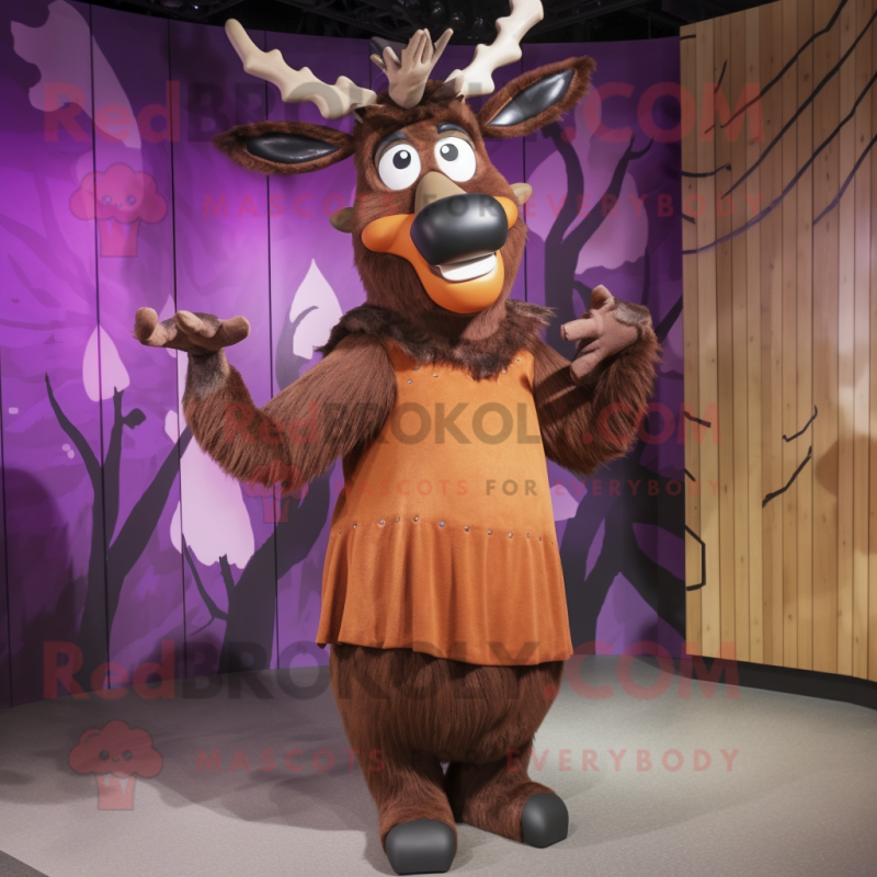 Rust Reindeer mascot costume character dressed with a Maxi Dress and Cummerbunds Rust Reindeer mascot costume character dressed with a Maxi Dress and Cummerbunds