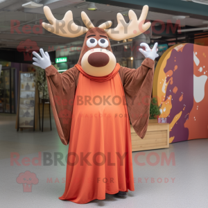 Rust Reindeer mascot costume character dressed with a Maxi Dress and Cummerbunds