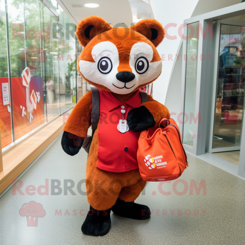 nan Red Panda mascot costume character dressed with a Trousers and Tote bags nan Red Panda mascot costume character dressed with a Trousers and Tote bags