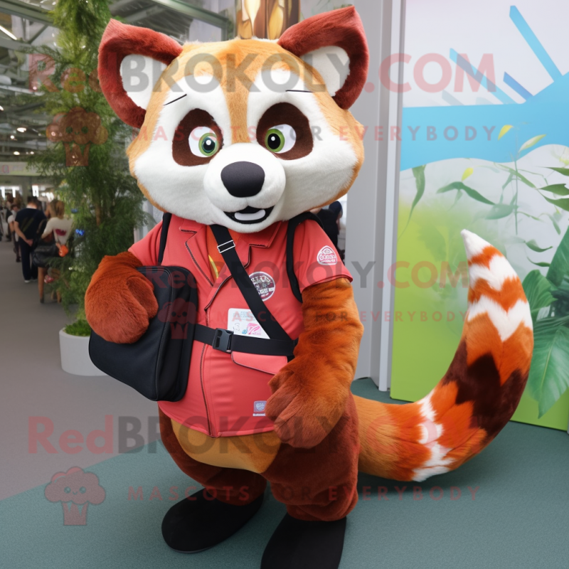 nan Red Panda mascot costume character dressed with a Trousers and Tote bags