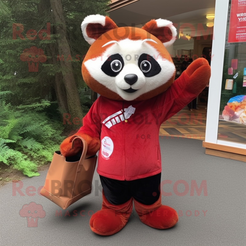 nan Red Panda mascot costume character dressed with a Trousers and Tote bags