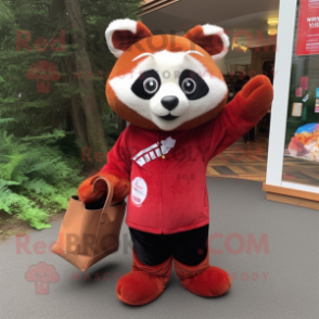 nan Red Panda mascot costume character dressed with a Trousers and Tote bags