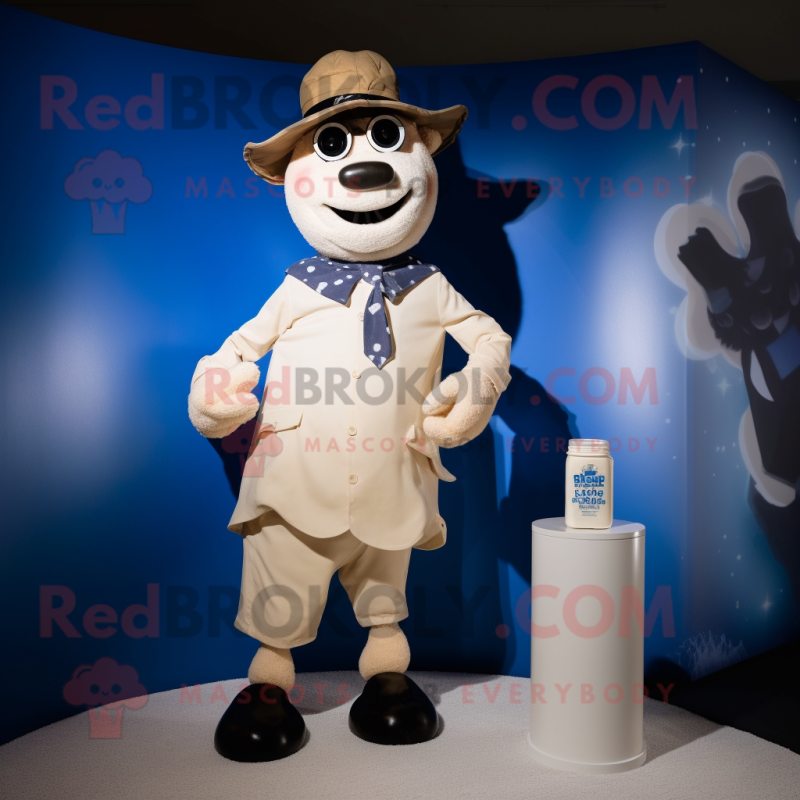 Tan Bottle Of Milk mascot costume character dressed with a Oxford Shirt and Watches Tan Bottle Of Milk mascot costume character dressed with a Oxford Shirt and Watches