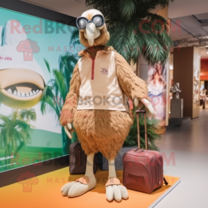 Brown Ostrich mascot costume character dressed with a Board Shorts and Handbags