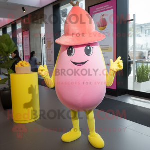 Pink Lemon mascot costume character dressed with a Skinny Jeans and Berets